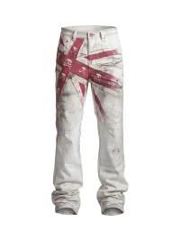 WASTED | Distressed Skull Flag Print Straight Leg Jeans