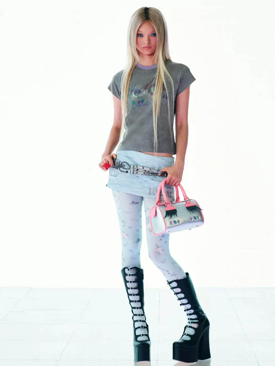 Eyeellike | Layered Adjustable Ostrich-Embossed PU Studded Belt