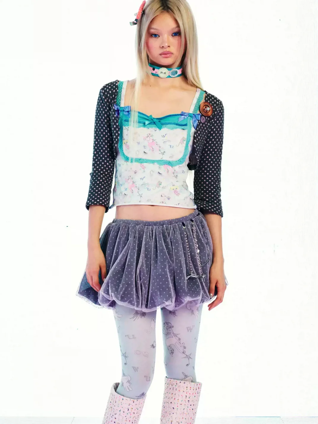 Eyeellike | Deep Purple Polka Dot Mesh Tulip Skort