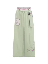 Eyeellike | Double Waist Embroidered Drawstring Wide Leg Pants