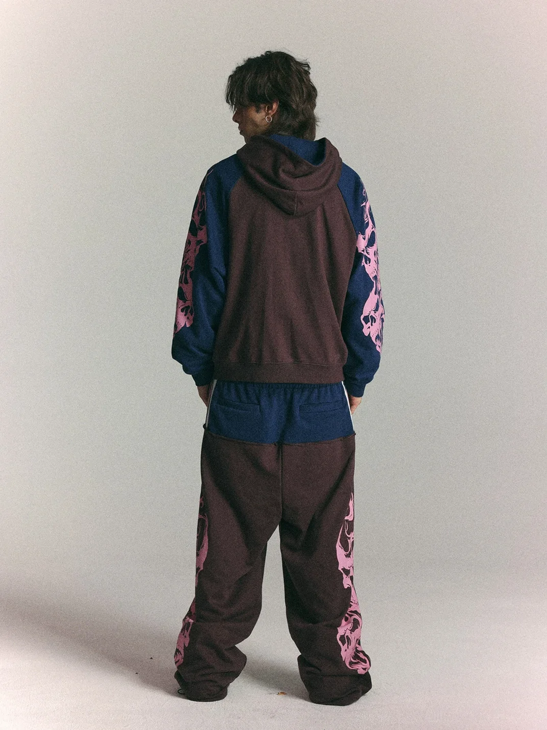 WASTED | Retro Flame Skull Colorblock Sweatpants
