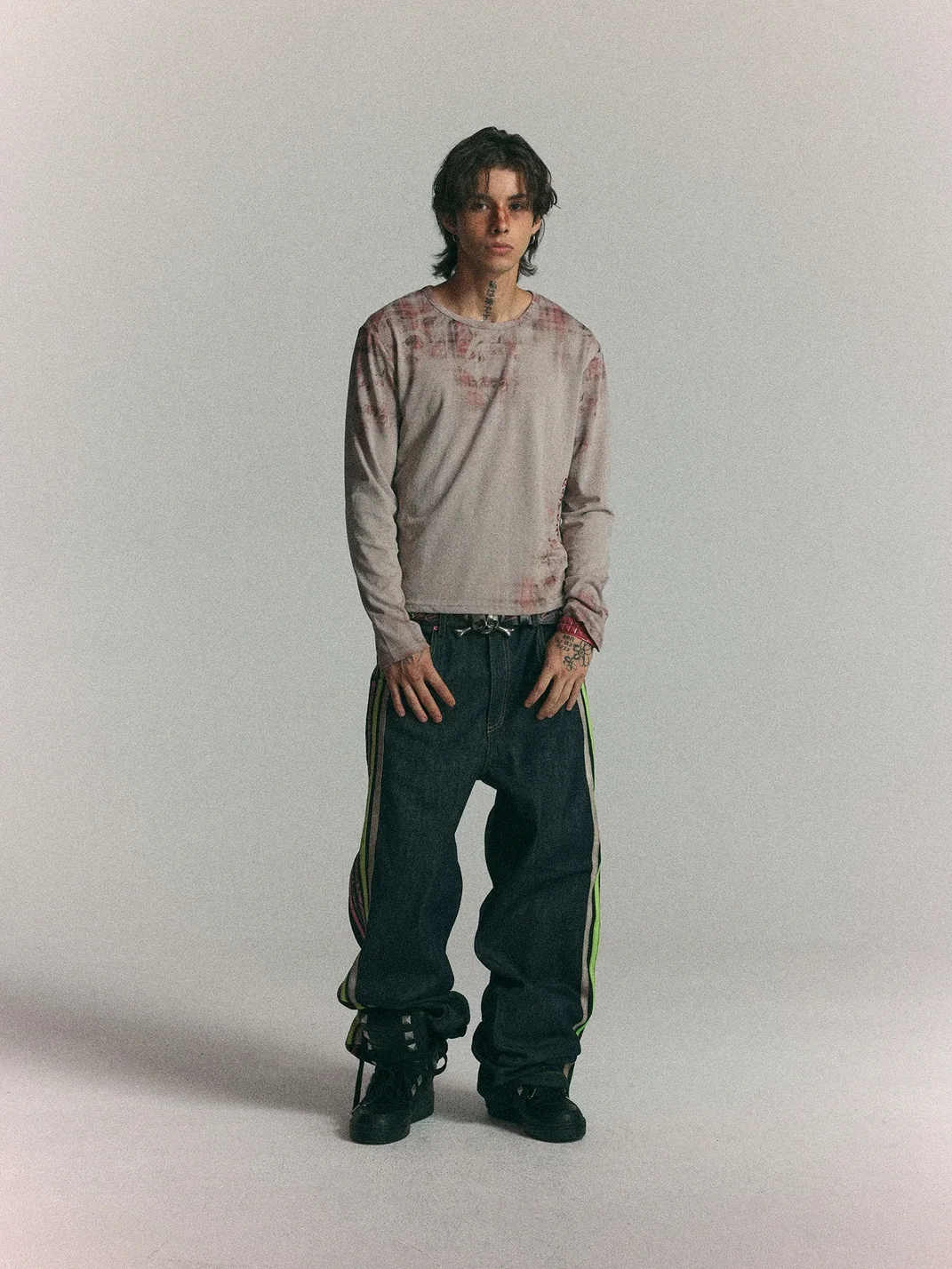 WASTED | Vintage Plaid Skull Print Long Sleeve T-Shirt