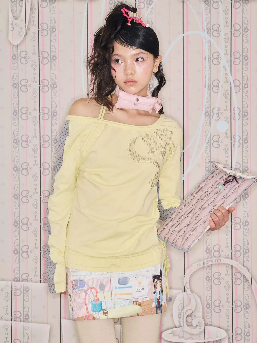 Eyeellike | Quilted Low-Rise Cartoon Print Mini Skirt