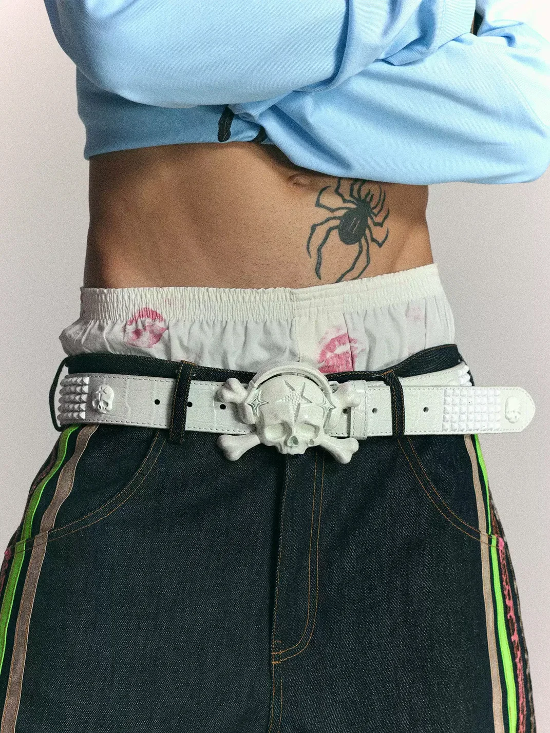 WASTED | Vintage Skull Buckle Studded Leather Belt