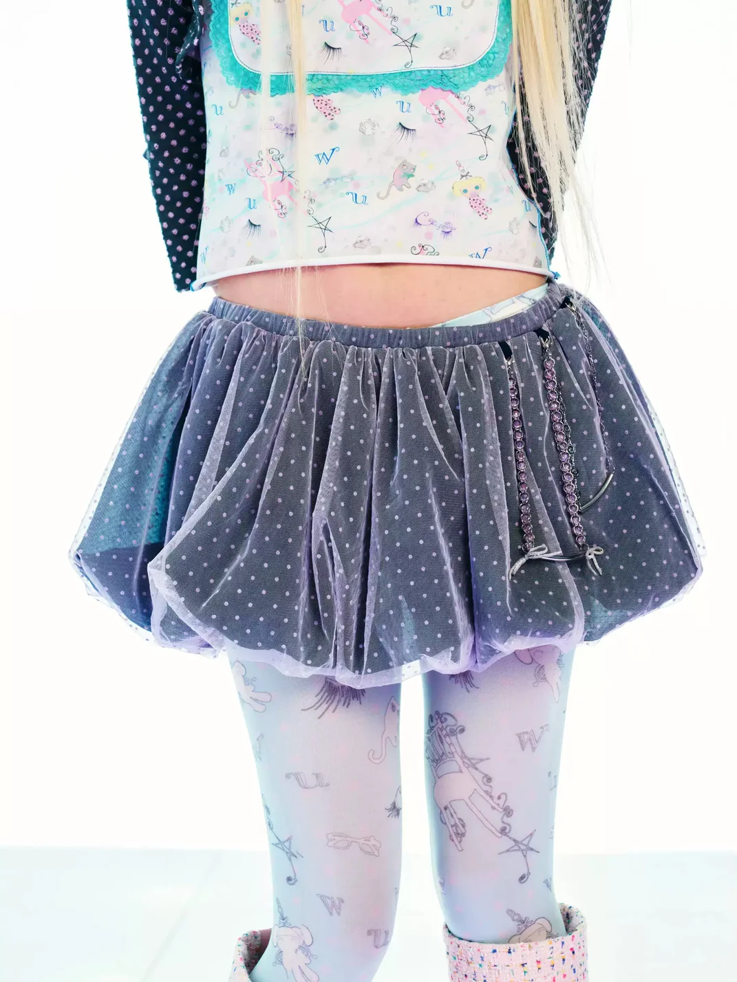 Eyeellike | Deep Purple Polka Dot Mesh Tulip Skort