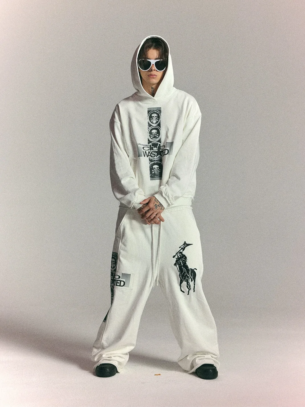 WASTED | Vintage Skull Cross Drop Shoulder Hoodie