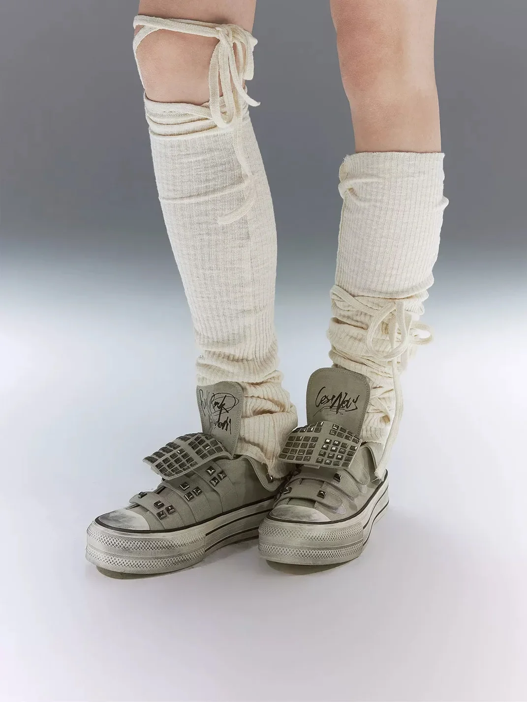 Cest Nous | Punk Studded Graffiti Strap Canvas Sneakers