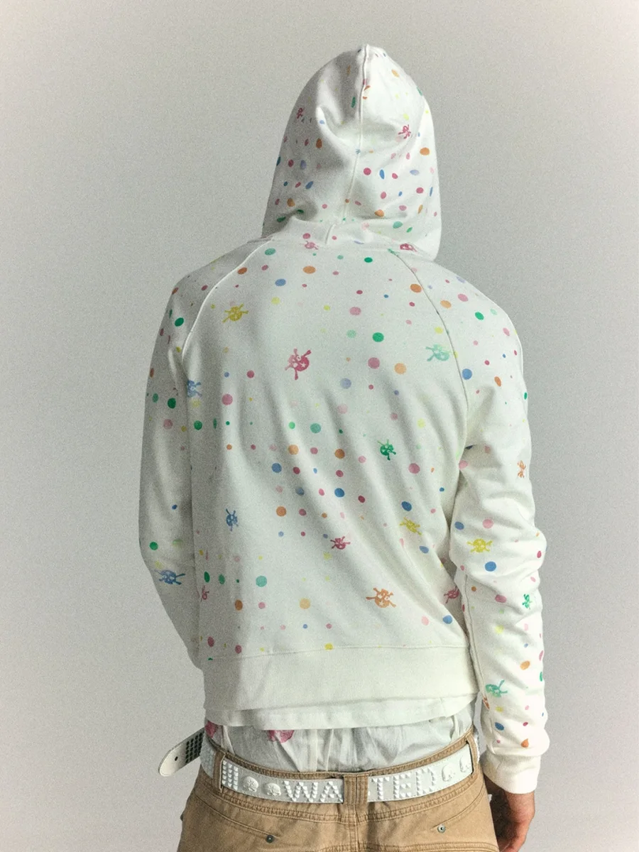 WASTED | Cropped Raglan Polka Dot Skull Zip Hoodie - 4