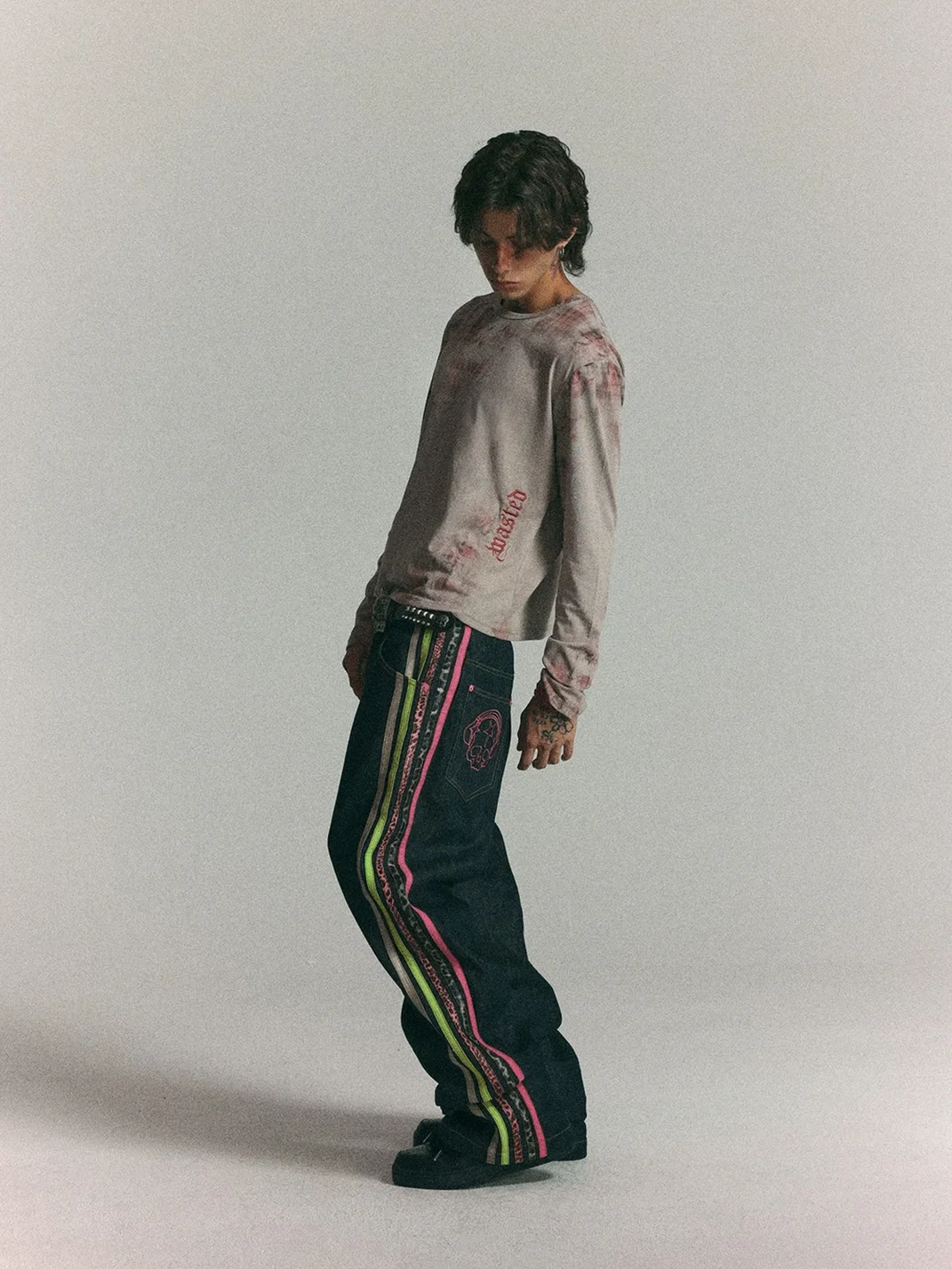 WASTED | Vintage Plaid Skull Print Long Sleeve T-Shirt