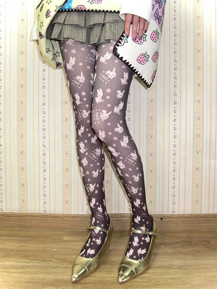 LIS CALLA | Hand-Drawn Rabbit Print Tights - 2