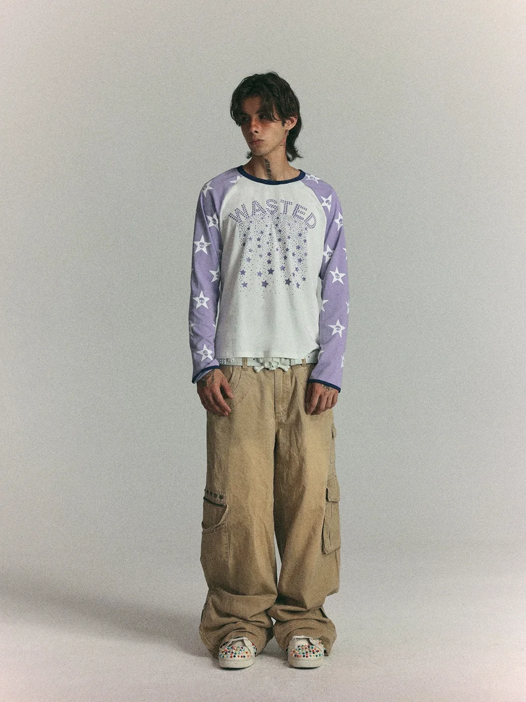 WASTED | Star Skull Contrast Raglan Long Sleeve T-Shirt