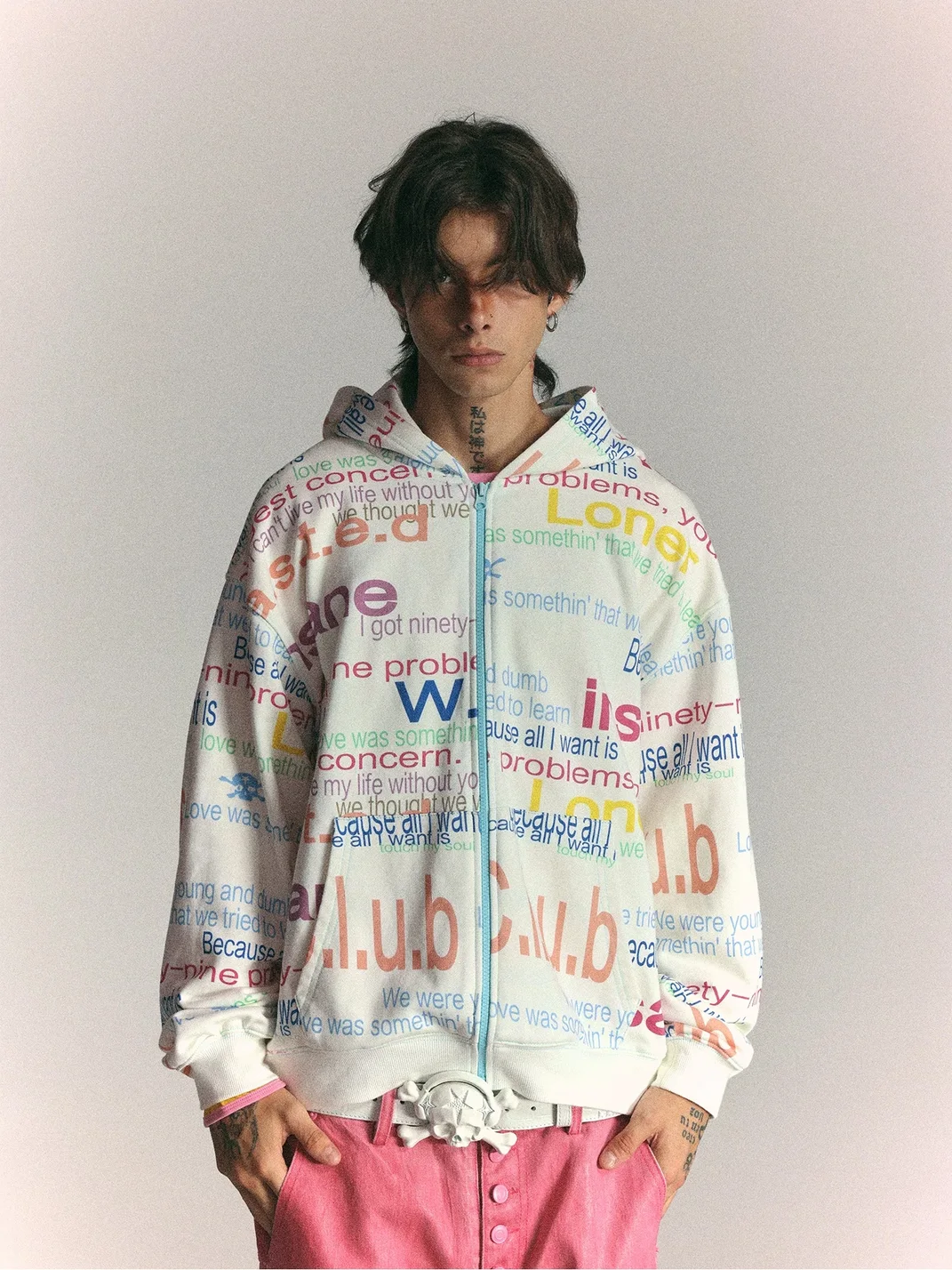 WASTED | Retro Punk Graphic Drop Shoulder Zip Hoodie