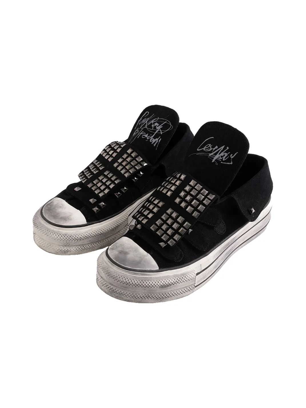 Cest Nous | Punk Studded Graffiti Strap Canvas Sneakers