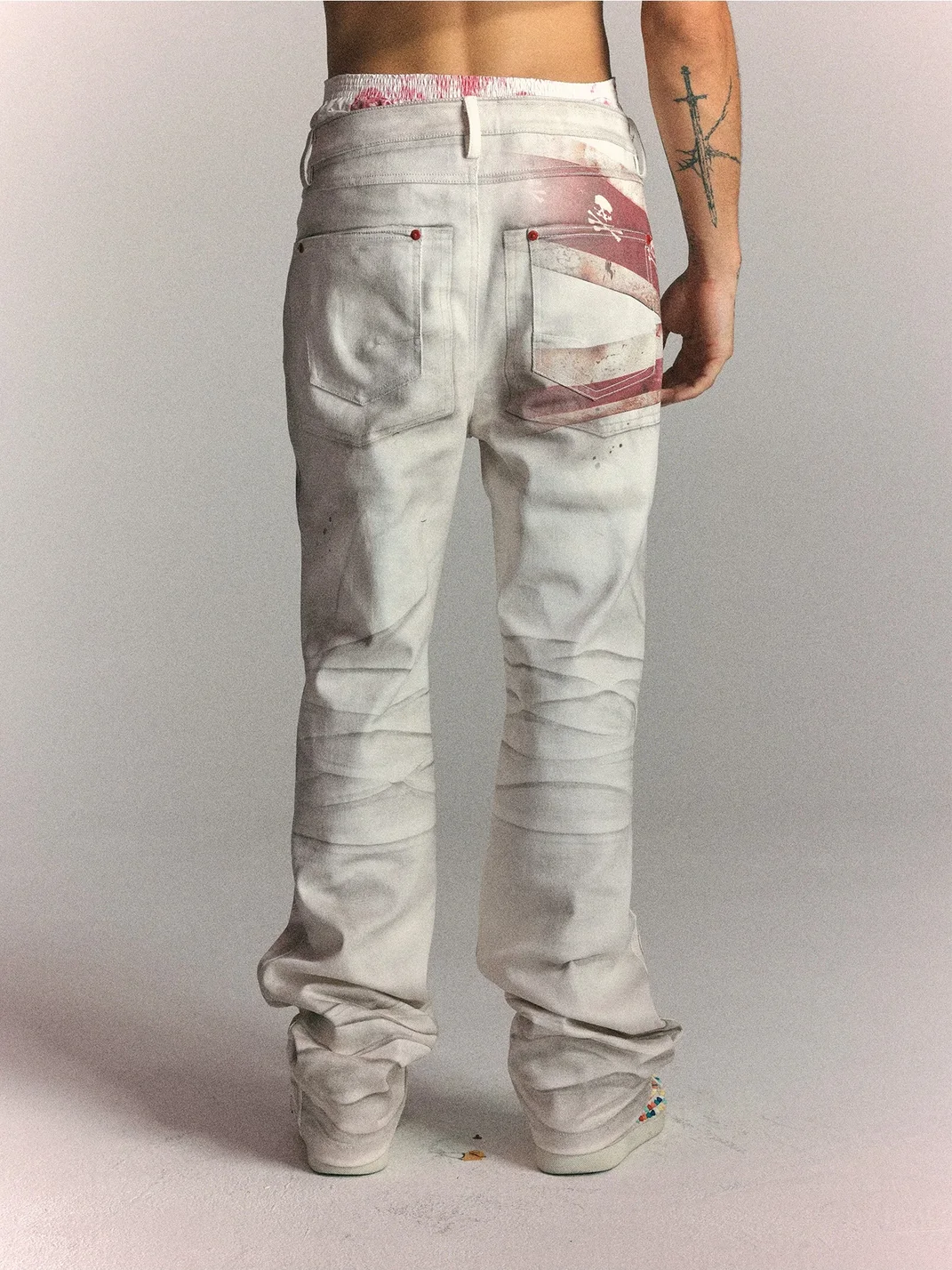 WASTED | Distressed Skull Flag Print Straight Leg Jeans