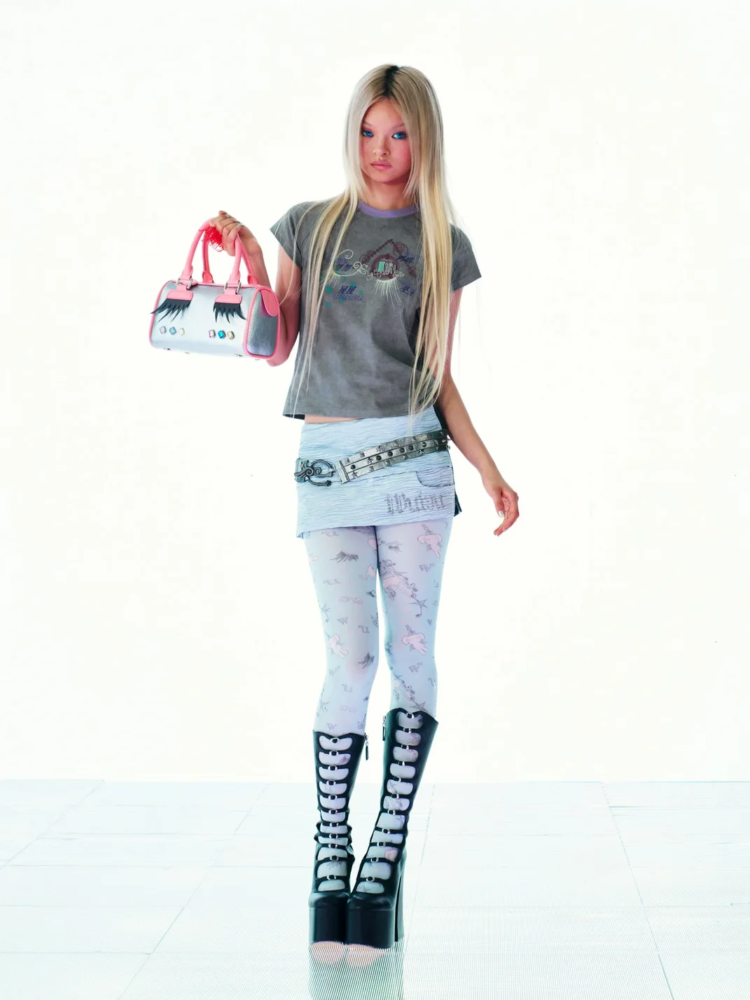 Eyeellike | Layered Adjustable Ostrich-Embossed PU Studded Belt