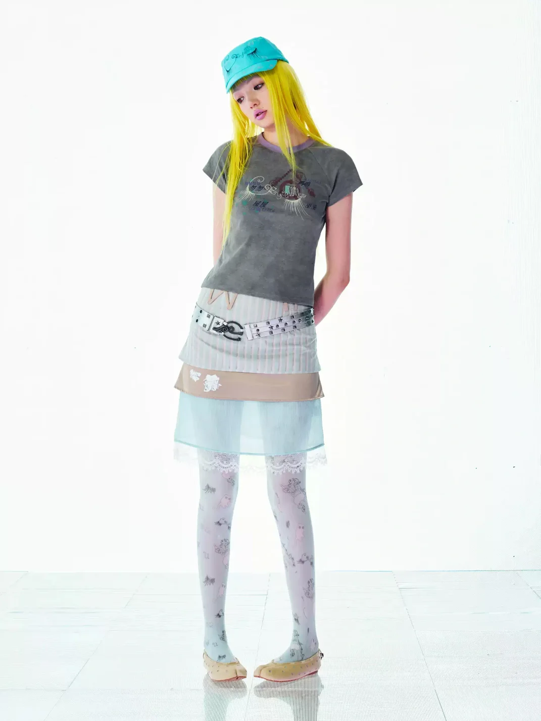 Eyeellike | Layered Adjustable Ostrich-Embossed PU Studded Belt
