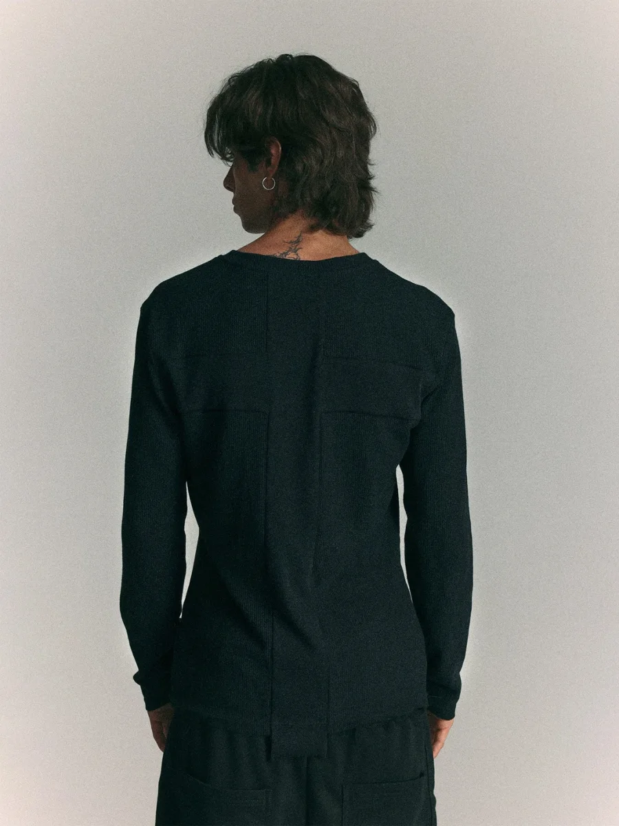 WASTED | Cross Skull Asymmetric Neck Slim Long Sleeve T-Shirt - 3