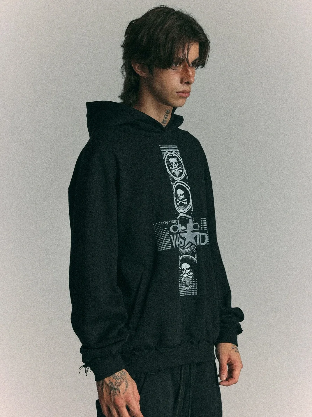 WASTED | Vintage Skull Cross Drop Shoulder Hoodie