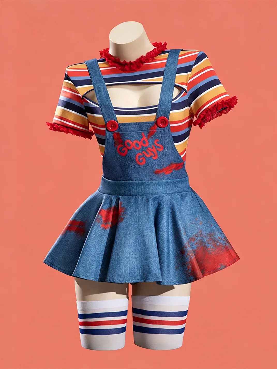 Bbunny | Striped Chucky Cosplay Overall Skirt Set