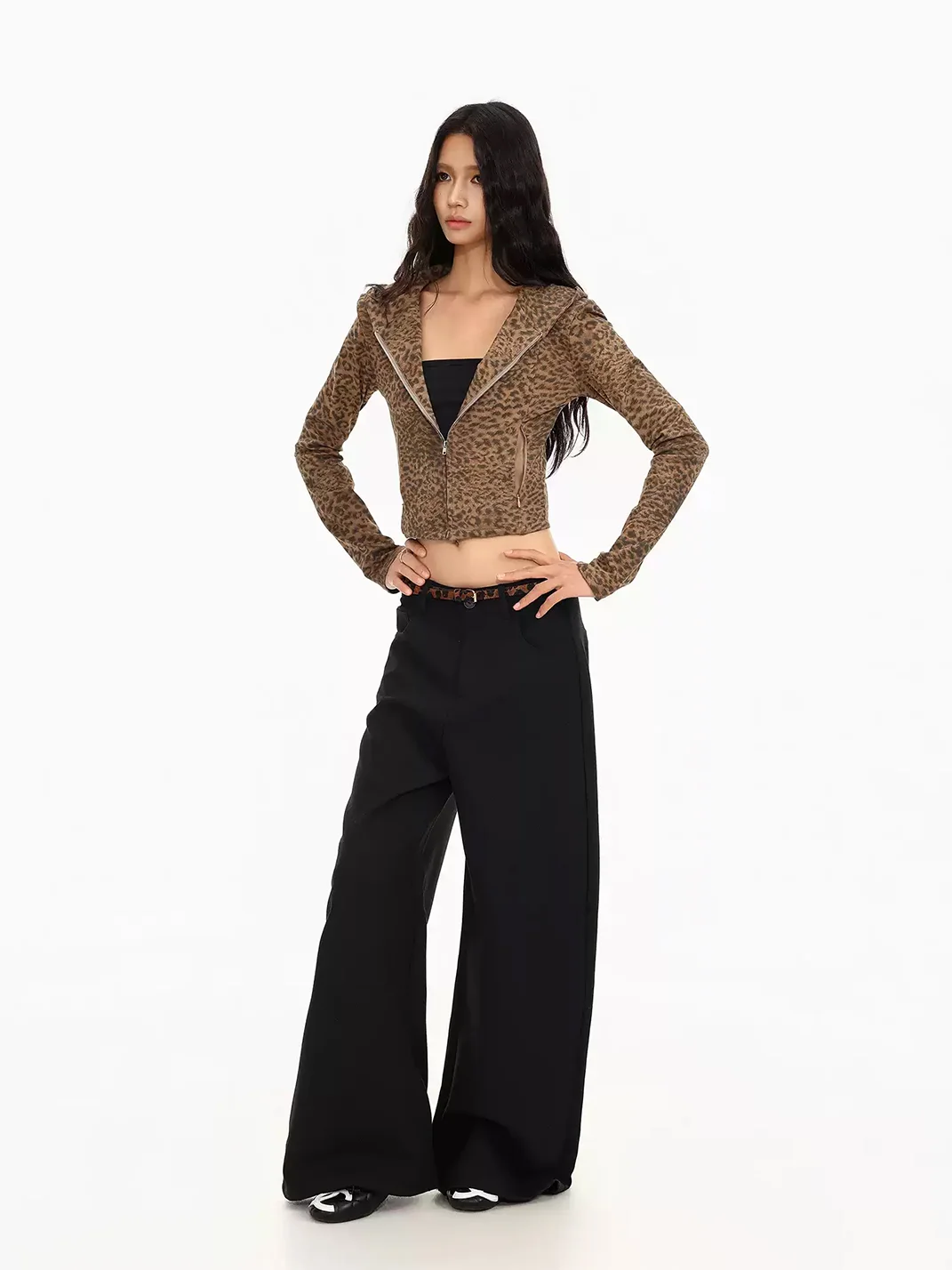 BIGGOLD | Leopard Cropped Hooded Zip Jacket