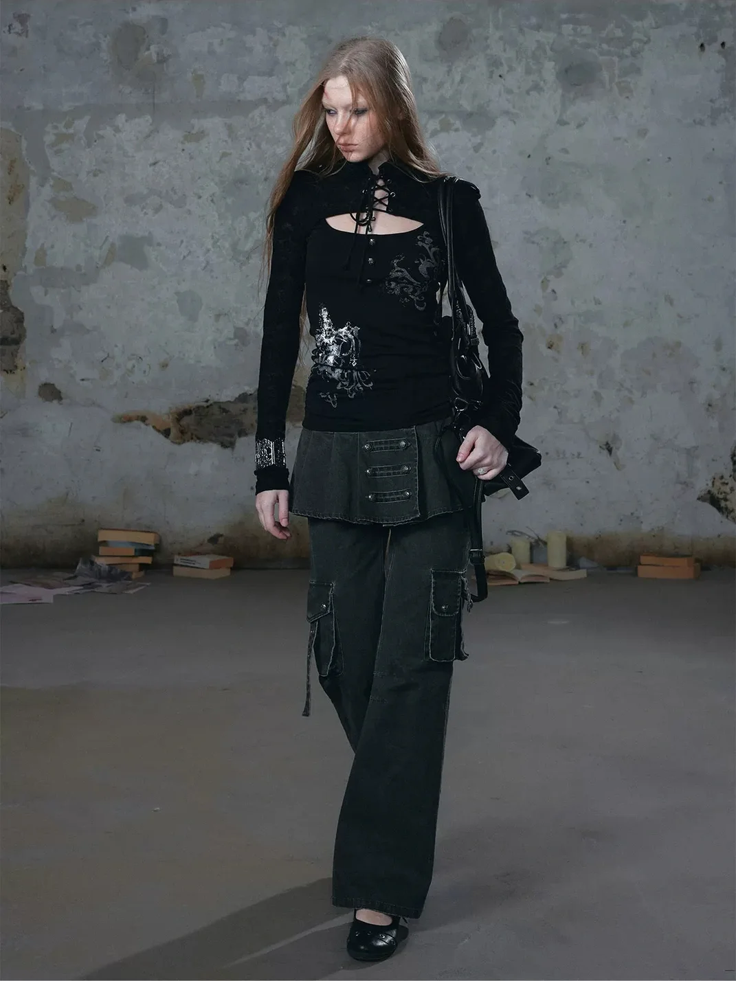 Cest Nous | Lace-Up High-Neck Layered Long-Sleeve Top