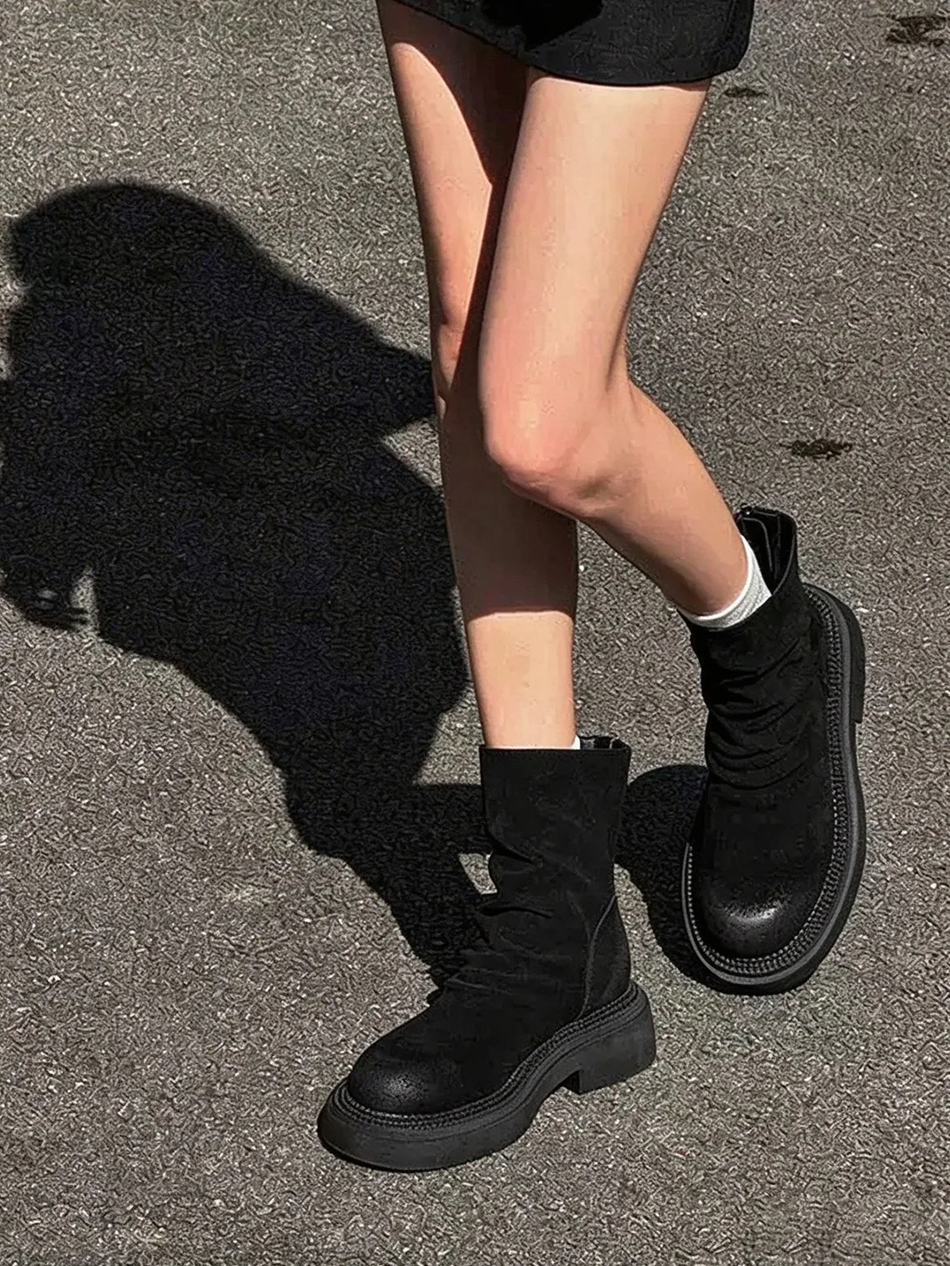 GSL | Slouchy Platform Leather Ankle Boots