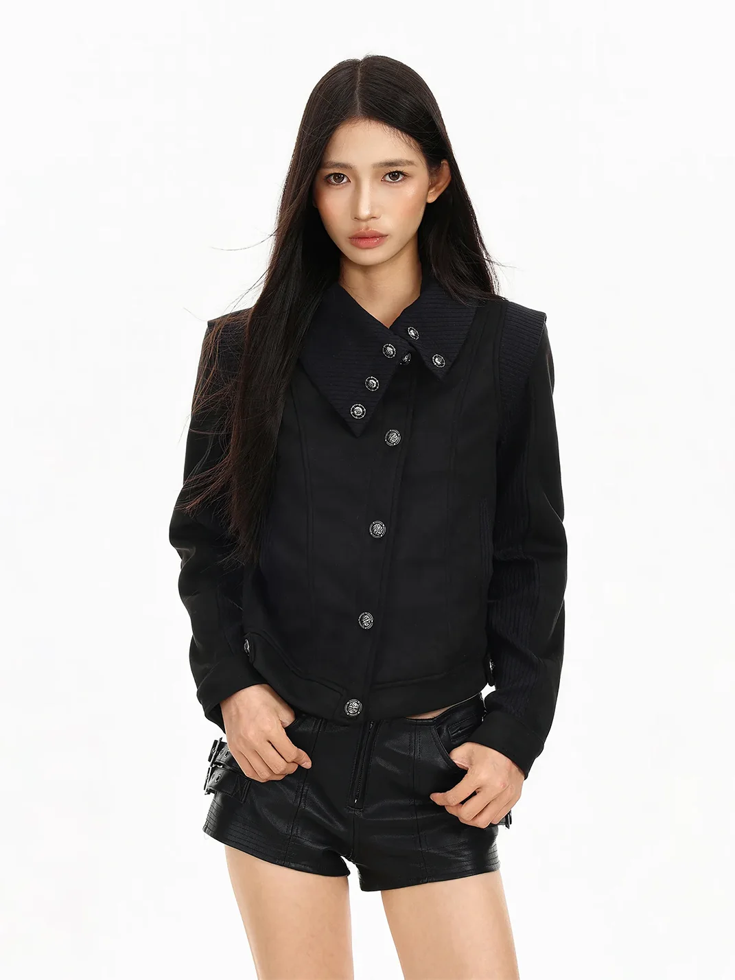 BIGGOLD | Cropped Notched-Collar Button Jacket