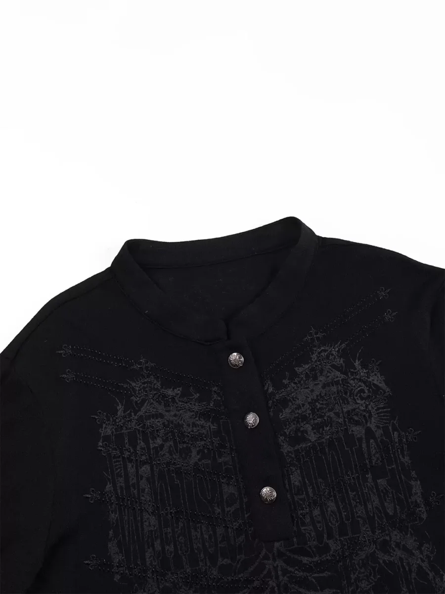 WHISTLEHUNTER | Brushed Embroidered Print Long Sleeve Henley T-Shirt - 4