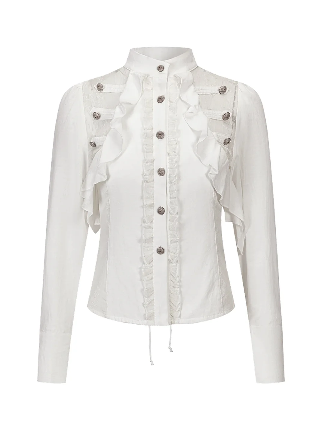 Cest Nous | Ruffled Lace-Paneled Fitted Chiffon Shirt