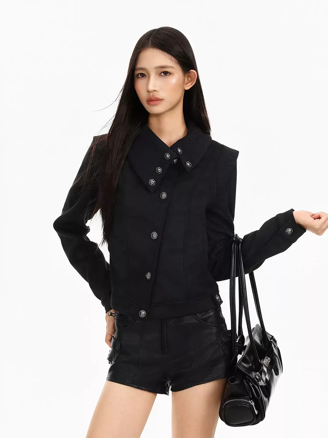 BIGGOLD | Cropped Notched-Collar Button Jacket