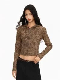 BIGGOLD | Leopard Cropped Hooded Zip Jacket