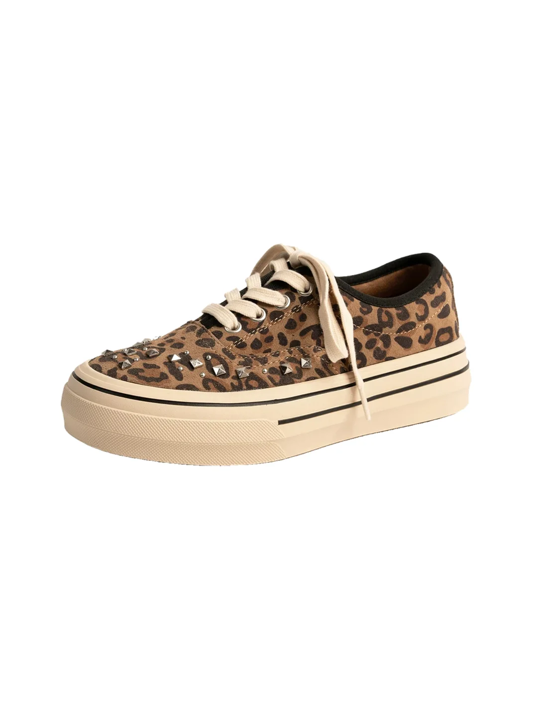 ZHUDAGE | Platform Leopard Print Studded Skate Shoes