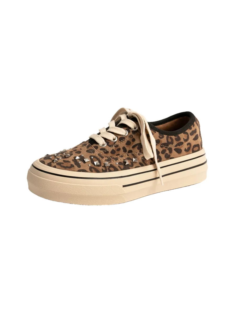 ZHUDAGE | Platform Leopard Print Studded Skate Shoes - 3