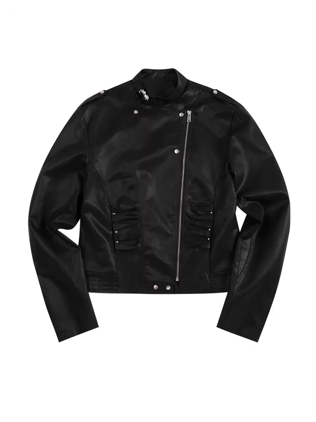 WHISTLEHUNTER | Cropped Stand Collar Leopard-Lined Asymmetric Zip Jacket