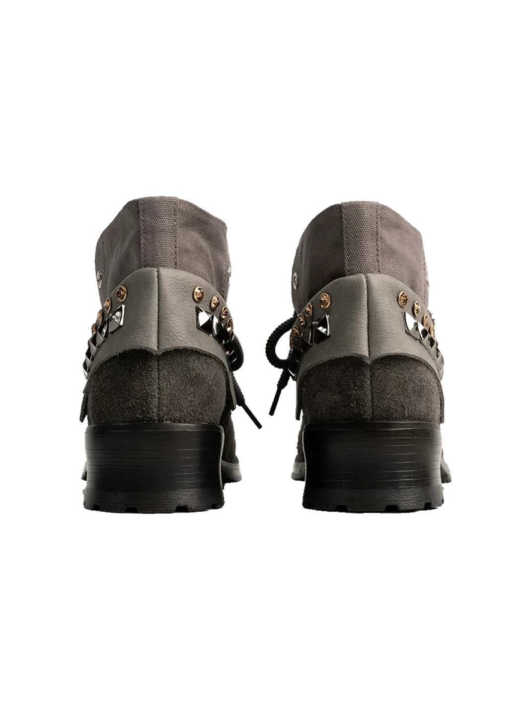 ZHUDAGE | Studded Foldover Lace-Up Ankle Boots