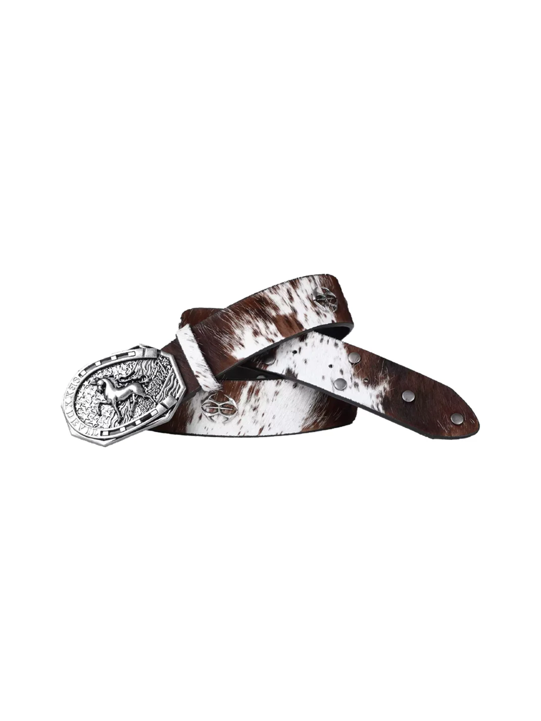 SEXXDEVIL | Distressed Studded Horse Buckle Cowhide Belt