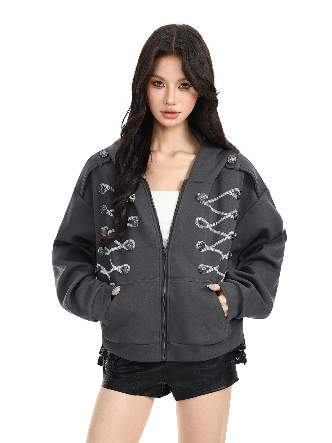 BIGGOLD | Cropped Hooded Zip-Up Jacket