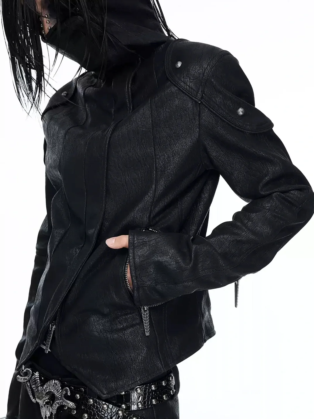 DARKRTPTS | Slim Fit Asymmetric Stand Collar Zip Jacket