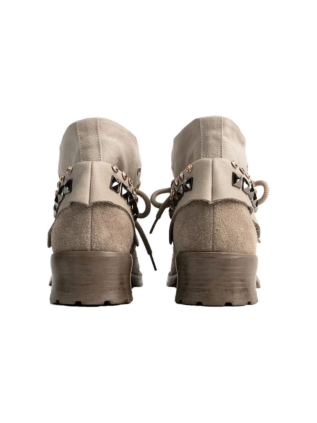 ZHUDAGE | Studded Foldover Lace-Up Ankle Boots