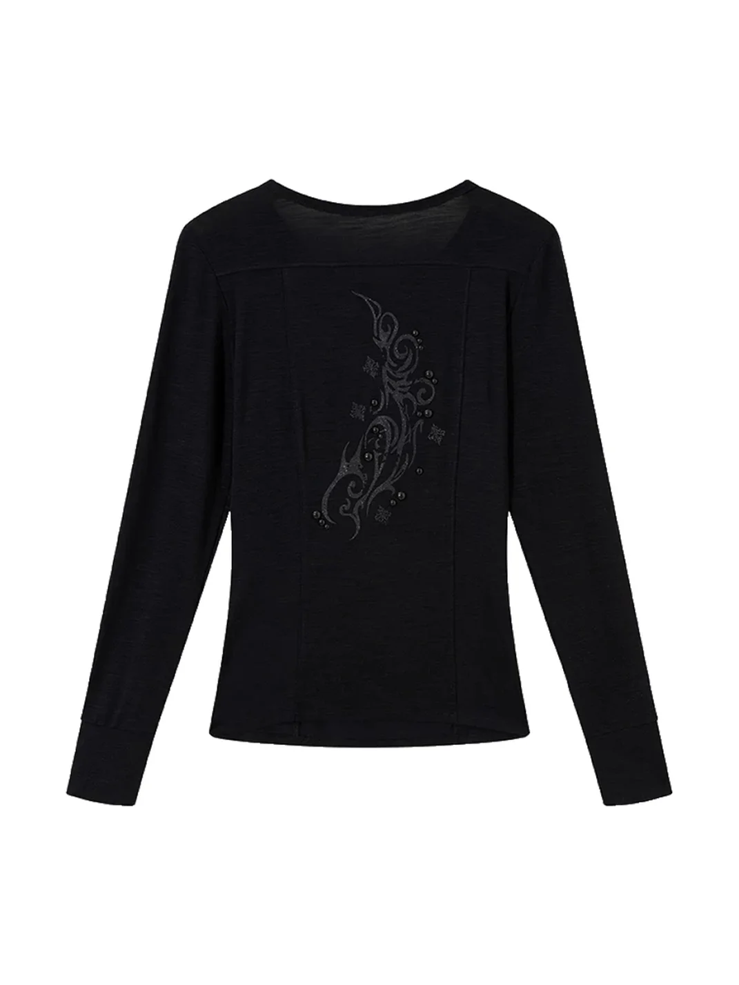 Imdelusion | Studded Printed Fitted Long Sleeve Henley Top