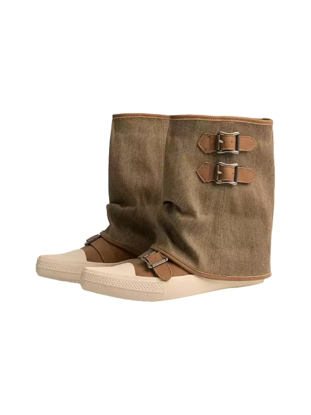 ZHUDAGE | Pointed Toe Canvas Buckle Boots