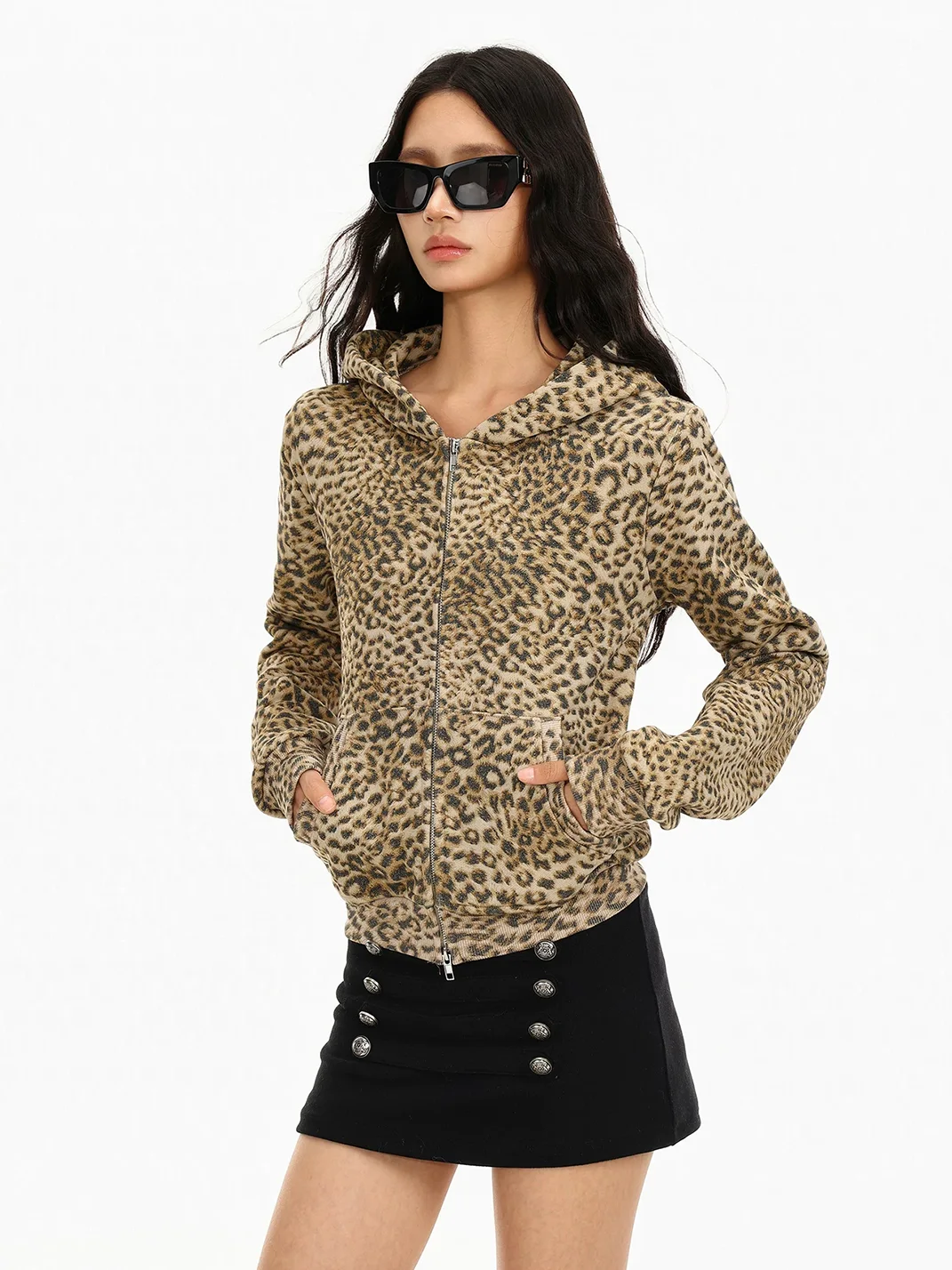 BIGGOLD | Leopard Loose-Fit Zip Hooded Jacket