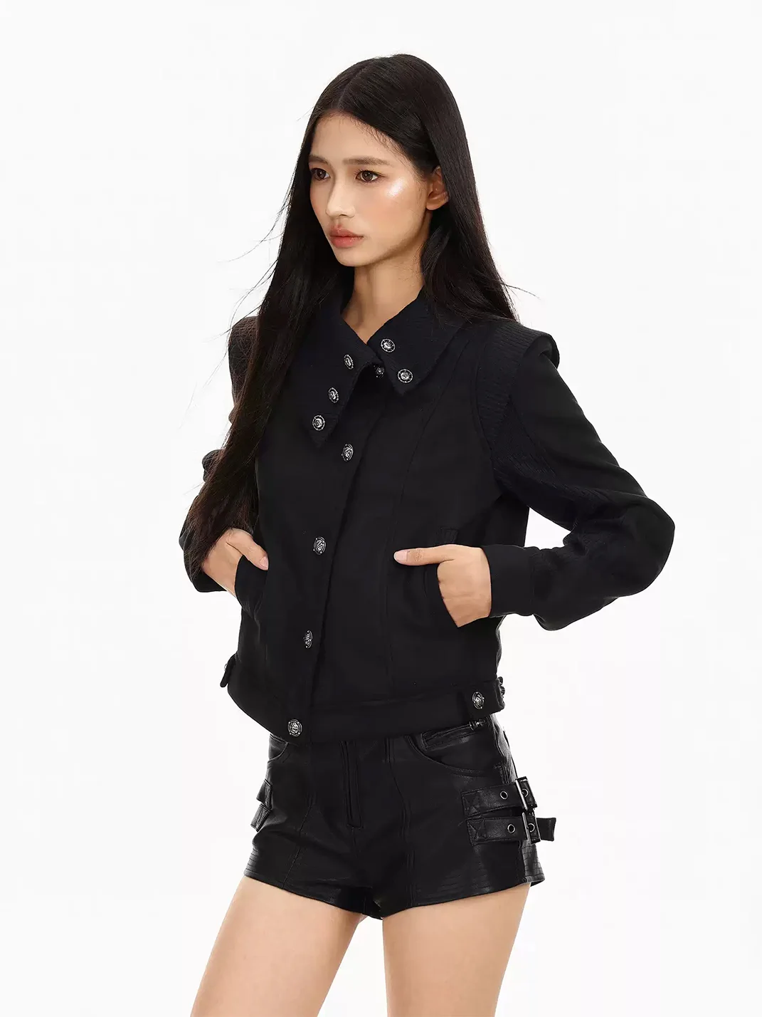BIGGOLD | Cropped Notched-Collar Button Jacket