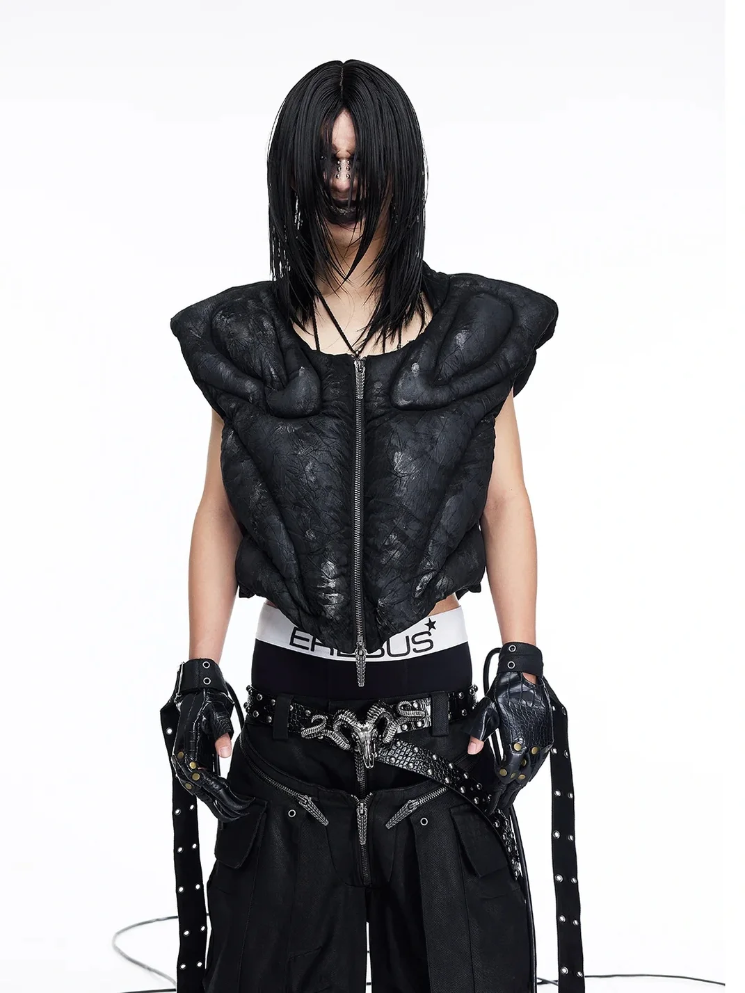 DARKRTPTS | Metallic Coated Panelled Cropped Vest