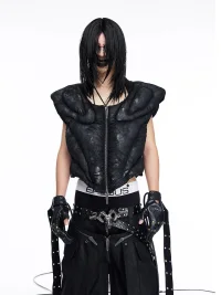 DARKRTPTS | Metallic Coated Panelled Cropped Vest