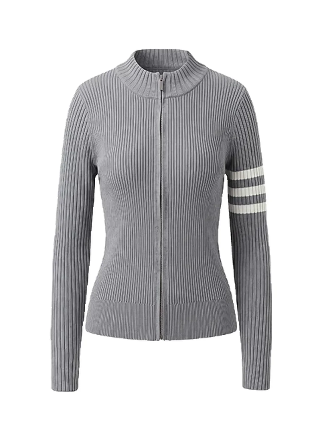 BIGGOLD | Fitted Rib Knit Zip Cardigan Sweater