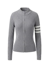 BIGGOLD | Fitted Rib Knit Zip Cardigan Sweater