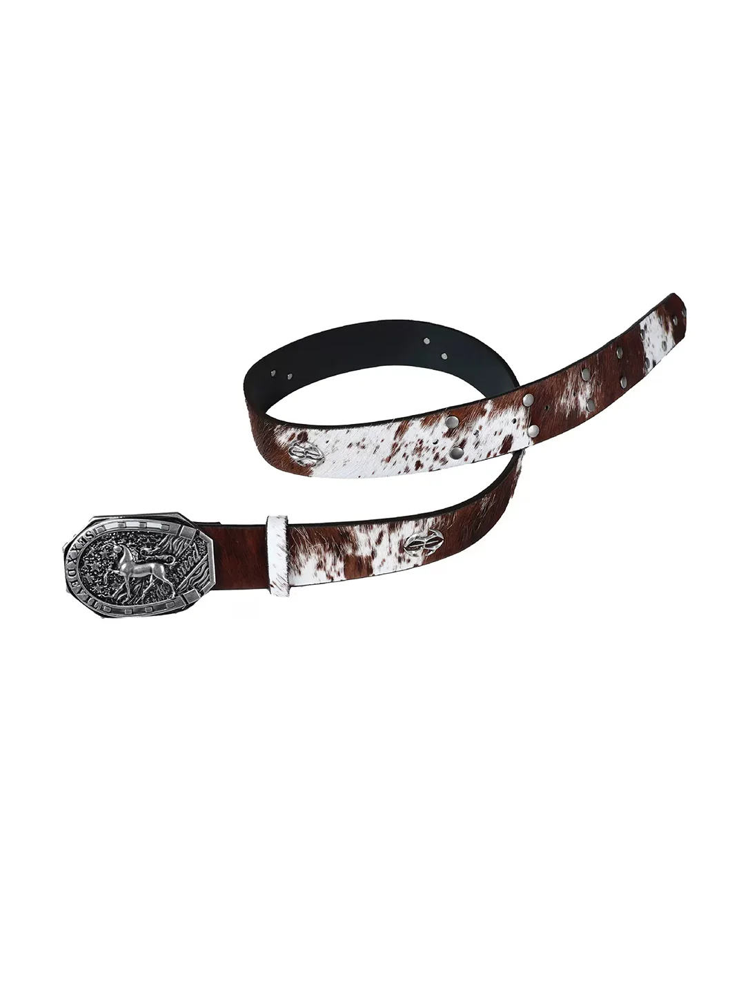 SEXXDEVIL | Distressed Studded Horse Buckle Cowhide Belt