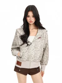 BIGGOLD | Leopard Hooded Zip-Up Cropped Jacket