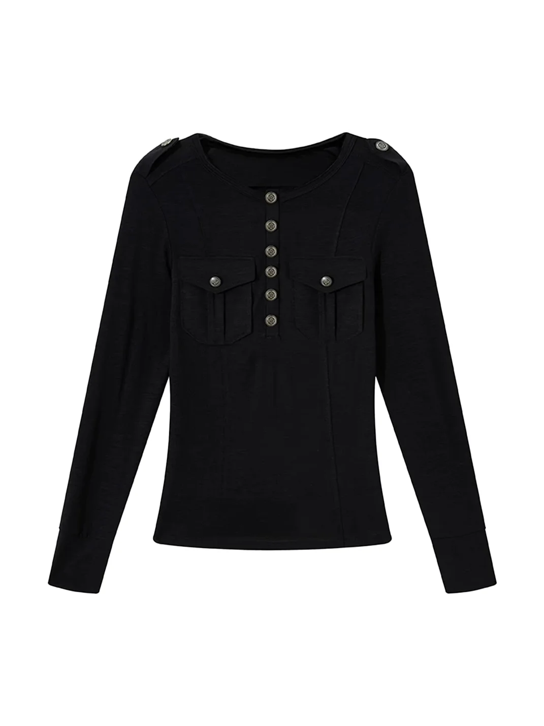 Imdelusion | Studded Printed Fitted Long Sleeve Henley Top